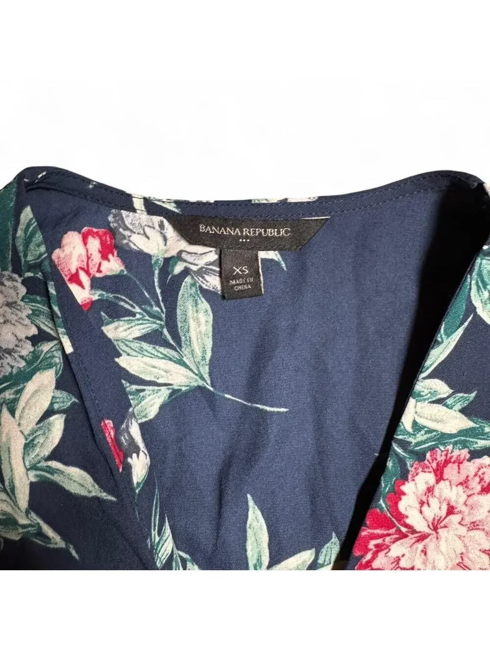 Banana Republic Blue Floral Puff Sleeve V-neck Workwear Cinched Blouse Size XS
